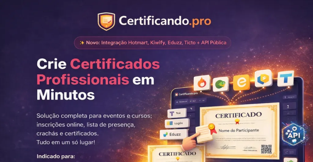 Certificando.PRO - Organize Seu Evento ou Curso, Gere Certificados, Lista de Presença e Crachás Automaticamente